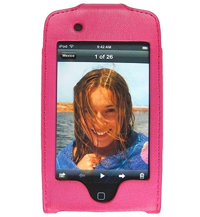 Leather Kickstand Carrying Protection Case Cover for Apple iTouch MP3 Music Video Player - HOT PINK