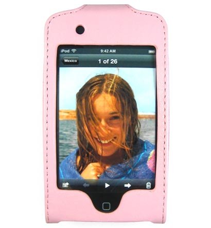 Leather Kickstand Carrying Protection Case Cover for Apple iTouch MP3 Music Video Player - PINK