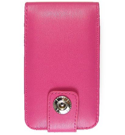 Leather Flip Cover FOLIO Carrying Case for Apple iTouch MP3 Music Video Player - HOT PINK