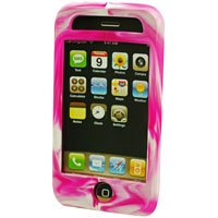 Silicone Rubber Jelly Case for Apple iPhone 3G - Hot Pink Swirls