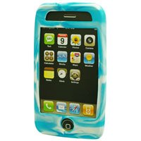 Silicone Rubber Jelly Case for Apple iPhone 3G - Light Blue Swirls