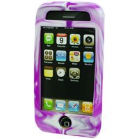 Silicone Rubber Jelly Case for Apple iPhone 3G - Purple Swirls