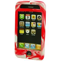 Silicone Rubber Jelly Case for Apple iPhone 3G - Red Swirls