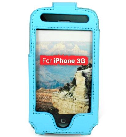 Full View Leather Belt Clip Pouch Case for Apple iPhone 3G Cell Phone - BLUE