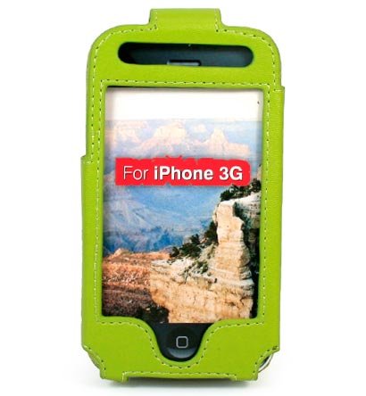 Full View Leather Belt Clip Pouch Case for Apple iPhone 3G Cell Phone - GREEN