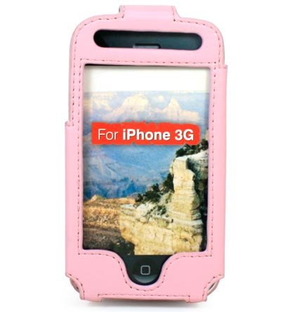 Full View Leather Belt Clip Pouch Case for Apple iPhone 3G Cell Phone - PINK