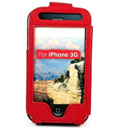 Full View Leather Belt Clip Pouch Case for Apple iPhone 3G Cell Phone - RED