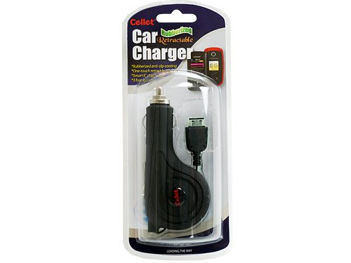 Rubberized Retractable Plug in Car Charger for Samsung BlackJack II