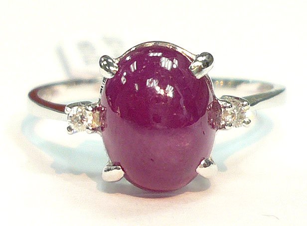 18K White Gold Ruby 2.57cts. Center Stone & Diamond Side Stone Ring