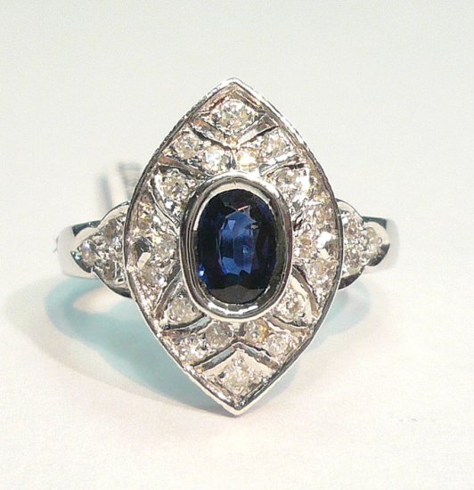 14K White Gold 0.30cts. Diamond & 0.50cts. Sapphire Diamond Ring