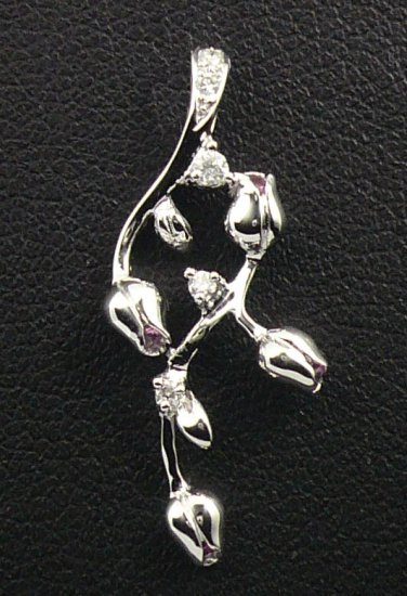 18K White Gold 0.06 Diamond & 0.07 Pink Sapphire Pendant