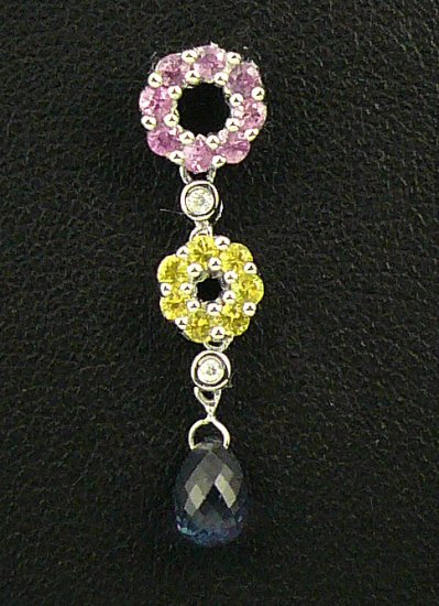 18K White Gold 0.01cts Diamond, 0.37cts Pink & Yellow Sapphire, 0.87cts Briolette Pendant