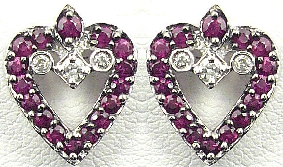 18K White Gold 0.09cts Diamond & 0.57cts. Ruby Earring