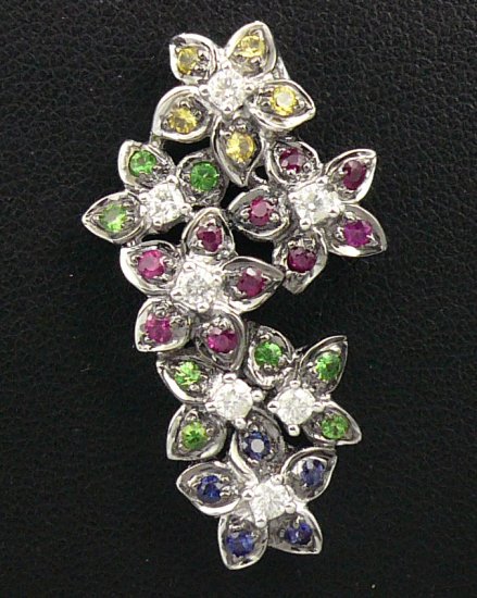 18K White Gold 0.28cts Diamond & 0.69cts Blue, Green, Pink, Yellow Sapphire Pendant