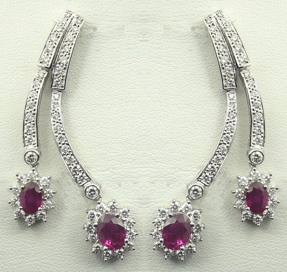 18K White Gold 2.23cts Diamond & 3.40cts Ruby Earring