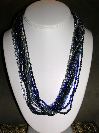 Multiple blue beaded necklace