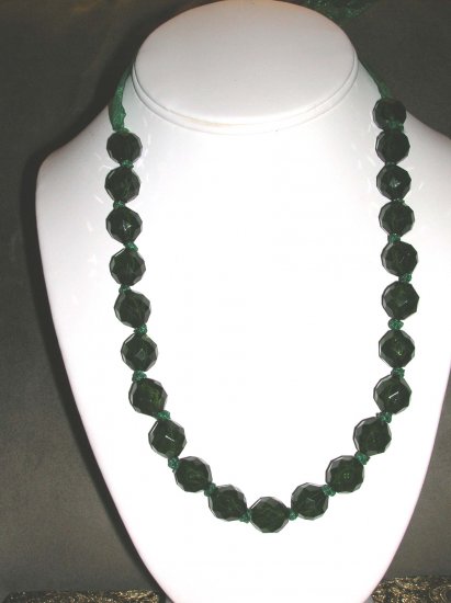 Green beaded and ribbon necklace