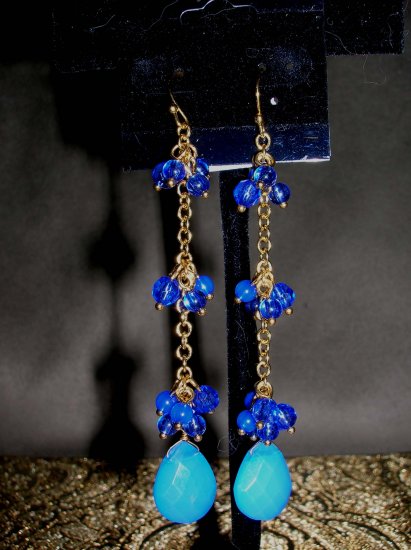 Blue and gold dangle earrings