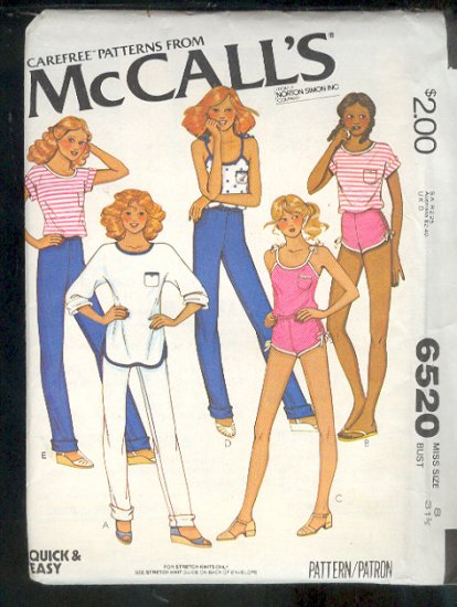 McCall's Sewing Pattern 6520 sports wear Size 8 Uncut