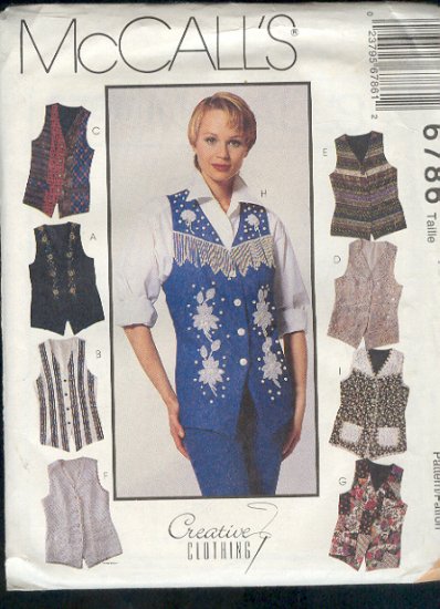 McCall's Sewing Pattern 6786 Variety of Vests, 8 versions, Size 4 6 8