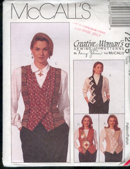 McCall's Sewing Pattern 7255 Creative Vest by Nancy Zeiman Size 14