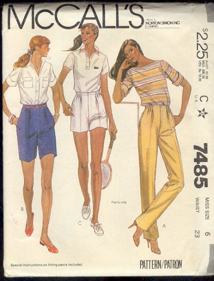 McCall's Sewing Pattern 7485 Pants and Shorts Size 6