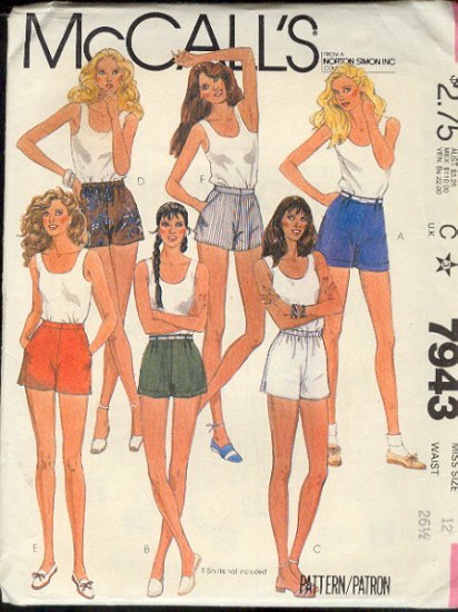 McCall's Sewing Pattern 7943 Shorts, Six Variations, Size 12