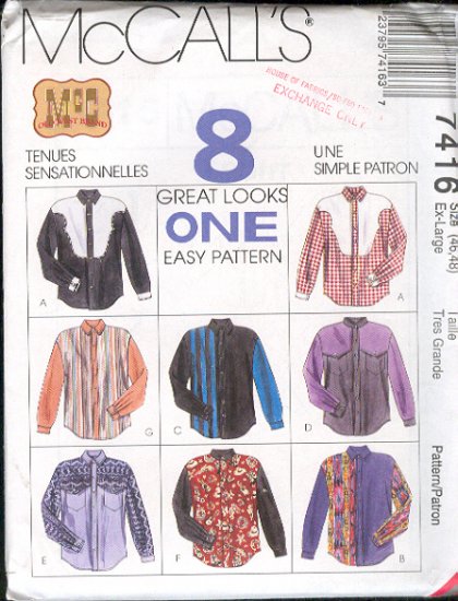 McCall's Sewing Pattern 7955 Man's Shirt, 8 Variations, Size 46 48