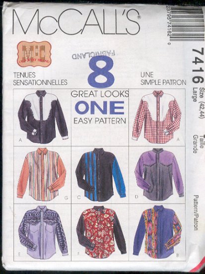McCall's Sewing Pattern 7955 Man's Shirt, 8 Variations, Size 38 40