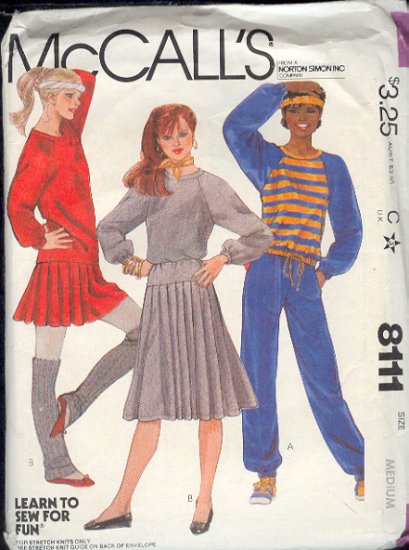 McCall's Sewing Pattern 8111 Sweats, top, pants, skirt Size 14 16