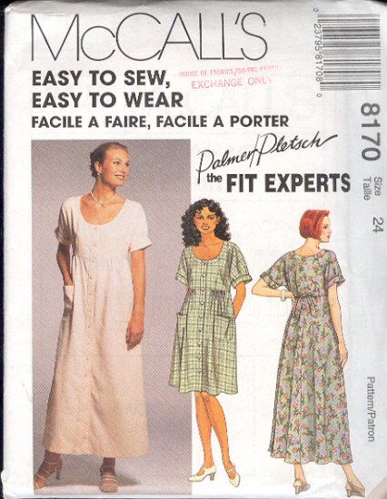 McCall's Sewing Pattern 8170 Dress in two lengths, Size 24