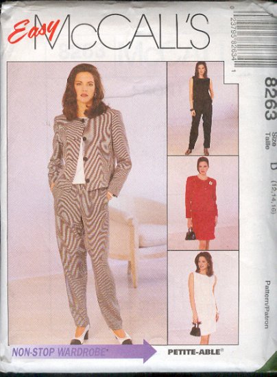 McCall's Sewing Pattern 8263 Ensemble: Dress, Top, Pants, Jacket, Skirt, Size 12 14 16