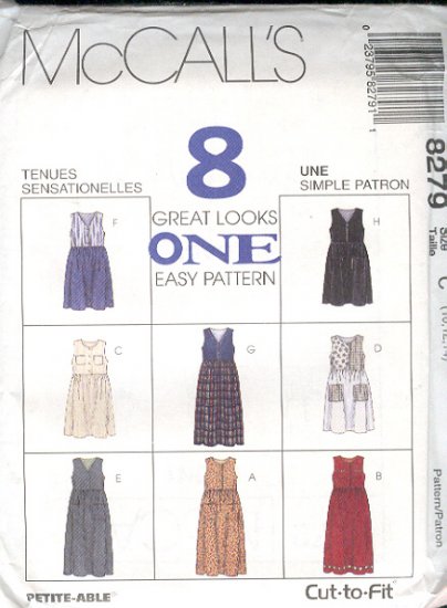 McCall's Sewing Pattern 8279 Jumper with eight variations, Size 10 12 14