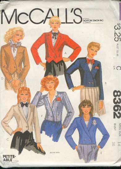 McCall's Sewing Pattern 8362 Wesket Jacket with six variations, Size 14
