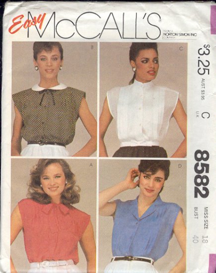 McCall's Sewing Pattern 8582 Sweet summer blouses, Size 18