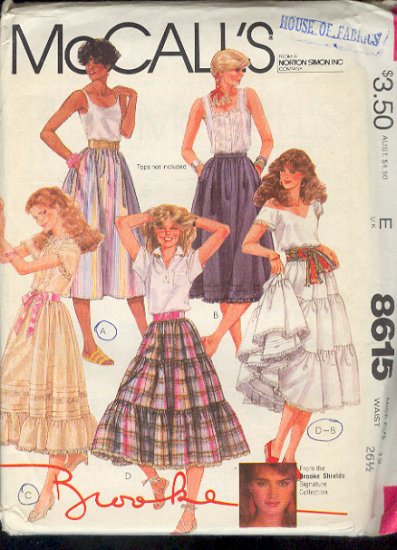 McCall's Sewing Pattern 8615 Brooke Shields Collection, Traditional Full Skirt, 5 Styles, Size 12
