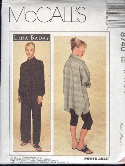 McCall's Sewing Pattern 8740 by Lida Baday, Big Shirt, 10-14 Pull on Pant, Leggings for knits