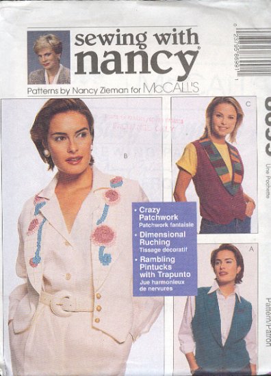 McCall's Sewing Pattern 8699 by Nancy Zieman, Handsome vests, special details, Size 8 thru 22