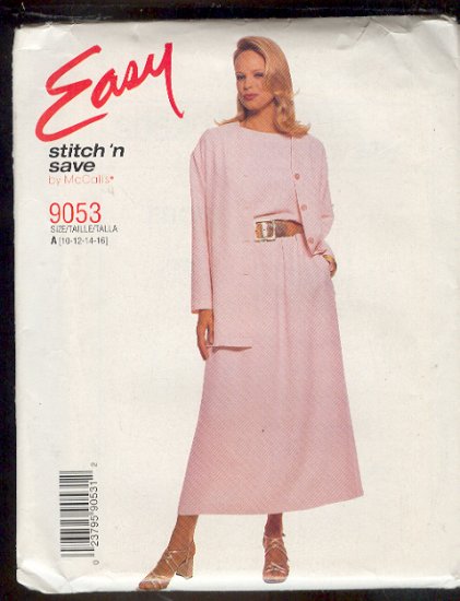 McCall Sewing Pattern 9053 Unlined jacket, Top and Pull on skirt, Size 10 thru 16