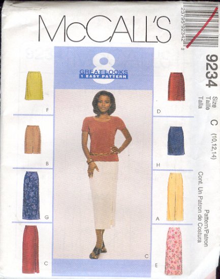 McCall's Sewing Pattern 9234 Skirt in two lengths, eight variations, Size 10 12 14