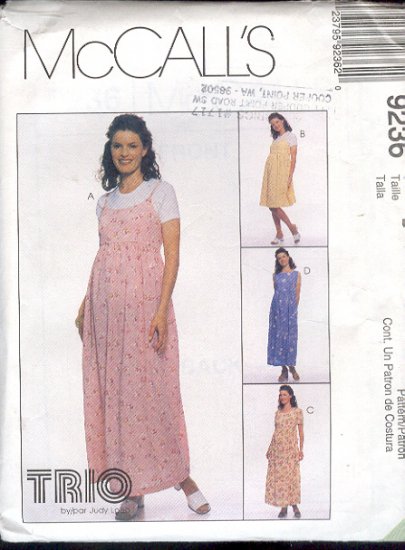 McCall's Sewing Pattern 9236 Maternity dress/jumper in two lengths, Size 8 10 12