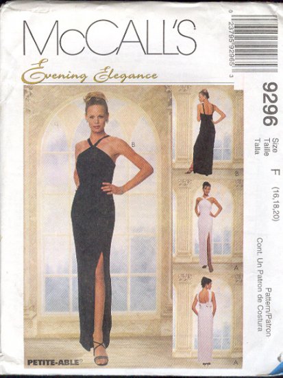 McCall's Sewing Pattern 9296 Elegant Formal, Prom Dress, Size 16 18 20