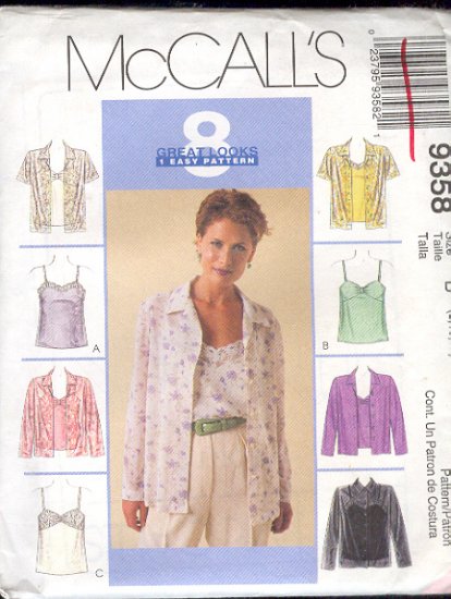 McCall's Sewing Pattern 9358 Shirt and camisoles, Size 8 10 12
