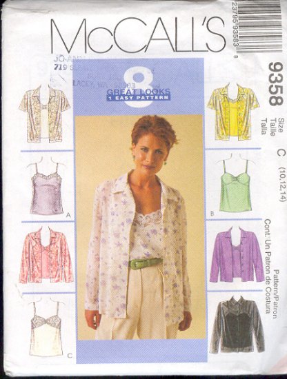 McCall's Sewing Pattern 9358 Shirt and Camisoles, Eight Variations, Sizes 10 12 14