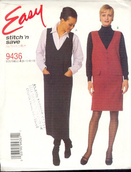 McCall's Sewing Pattern 9436 Jumper in two lengths, Size 8 - 14