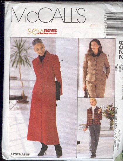 McCall's Sewing Pattern 9522 Suit, Lined Jacket, Skirt and Pants, Size 14 16 18