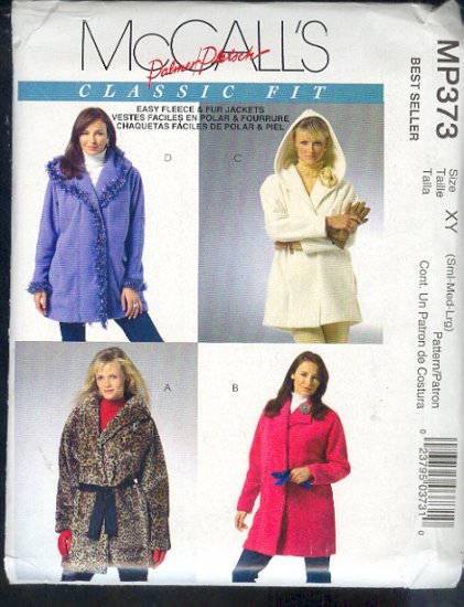 McCall's Sewing Pattern MP373 Easy fleece or faux fur jackets, size 8-18