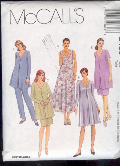 McCall's Sewing Pattern 2489 Maternity Ensemble - dress, top, pull on pants and skirt, Size 10 12 14