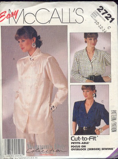 McCall's Sewing Pattern 2721 Three nice blouses Sizes 10 12 14