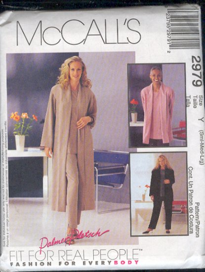 McCall's Sewing Pattern 2979 Ensemble : Duster or Jacket, top and pull on pants Size 8-18
